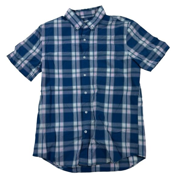 American Eagle Multicolor Plaid Button Up Shirt Short Sleeve Size M 100% Cotton - Picture 1 of 6
